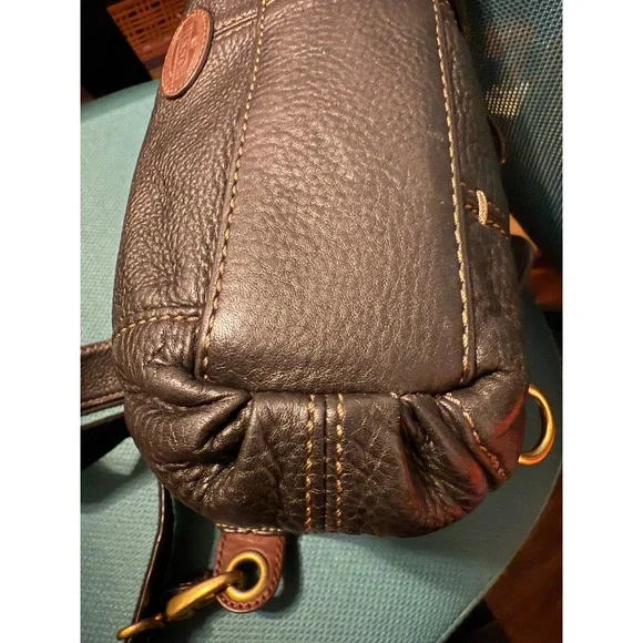 Fossil Black Leather Hobo Shoulder Bag Convertible Crossbody Brass Hardware